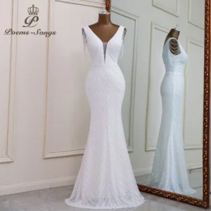 Sexy white color mermaid evening dresses vestidos de