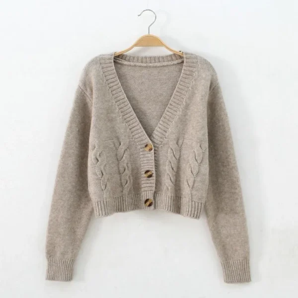 Short Cardigan Female Twist Sweater Coat Fall Single Breasted High Waist - Image 5