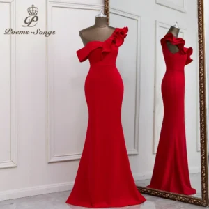 Sexy one shoulder red evening dress vestido de festa evening gowns
