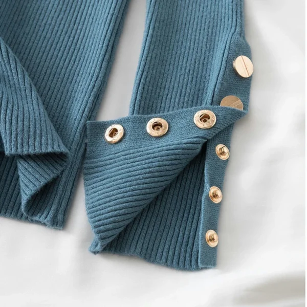 women thick sweater pullovers long sleeve button Turtleneck chic - Image 6