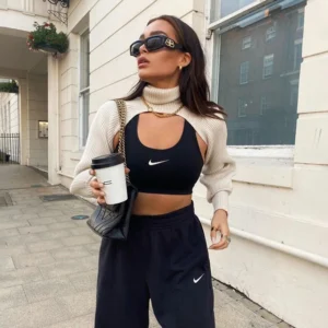 Turtleneck Crop Top Sweater Women Solid Vintage Knitted