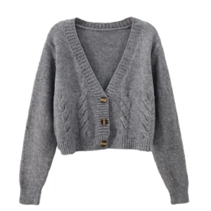 Short Cardigan Female Twist Sweater Coat Fall Single Breasted High Waist
