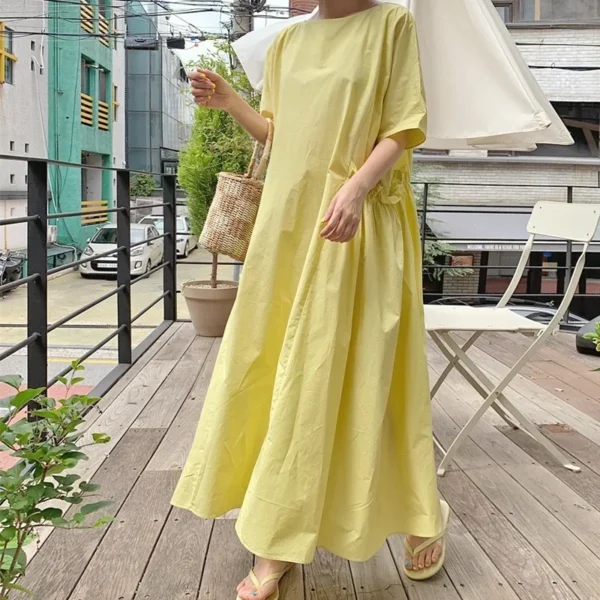 New Style Loose Slimming Short Sleeve Yellow Large Size Women's Dress