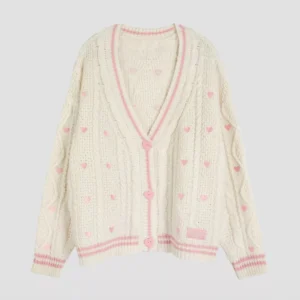 Cardigan Long Sleeve Knitted Loose Coat Embroidered Heart Tops