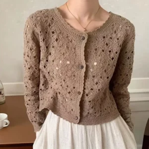 Long Sleeve Crochet Top for Women Knit Cardigan Jacket