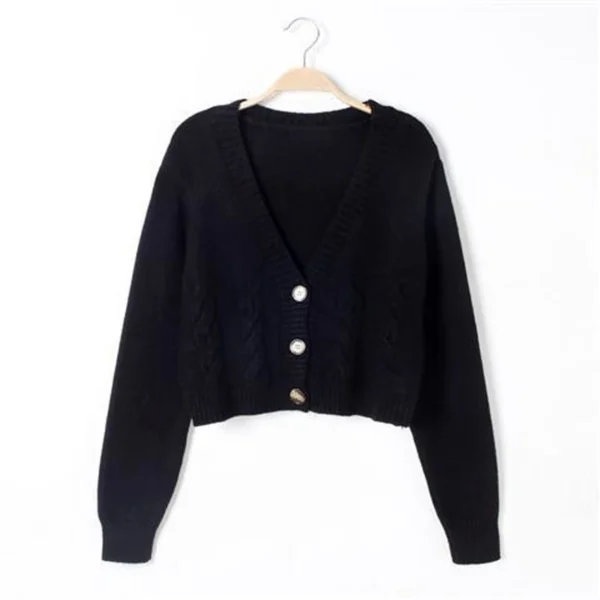 Short Cardigan Female Twist Sweater Coat Fall Single Breasted High Waist - Image 3