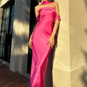 Dulzura Satin Off Shoulder Long Dress For Women Bodycon Sexy Party