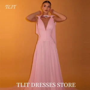 Long Evening Dress Saudi Arabic Women V-Neck Formal Party Gown