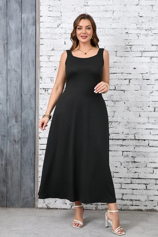 Plus Size Solid Chic Tank Dress - Effortless Square Neck Design - Image 3