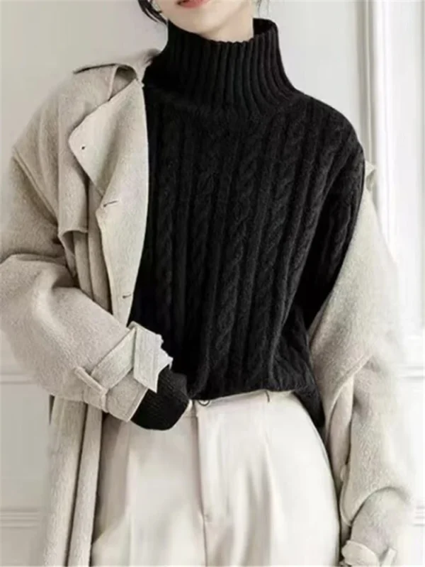 Winter Twist Turtleneck Women's Pullover Sweaters Long Sleeve Thick Korean - Image 2