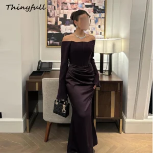 Thinyfull Mermaid Full Sleeves Satin Evening Dress