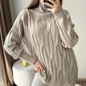 Knitted Pullover Sweater Turtleneck Women Elegant Oversized Thick