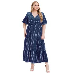 Women's plus Size Summer V Neck Casual Dress Short Sleeve