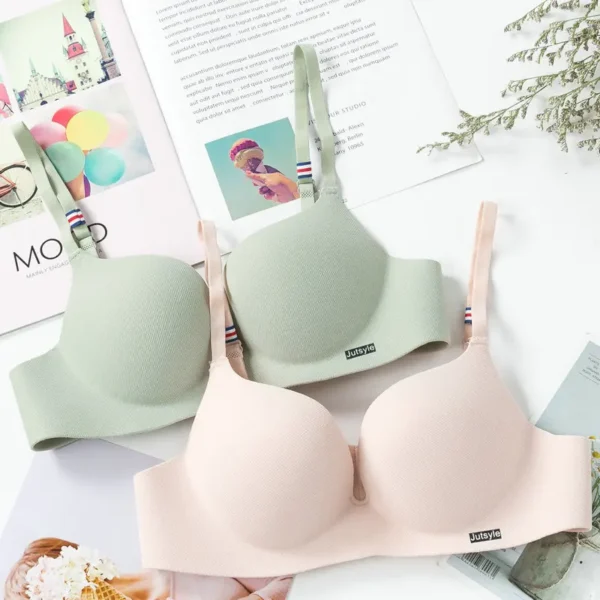 Ice Silk Bra For Women Sexy Seamless Bralettle Gather Push Up Lingerie Wireless One Piece AB Cup Adjust Straps Candy Color Bras - Image 2