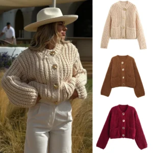 women's spring new fashion  round neck knitted cardigan short coat