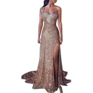Elegant High-End Fashionable Women's Dress Gold-Embellished