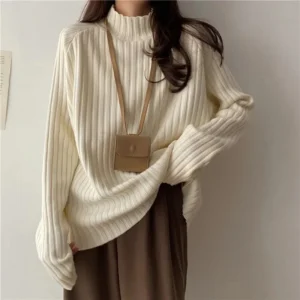 Turtleneck Knitted Sweater Women  Winter Fashion Loose Long Sleeve