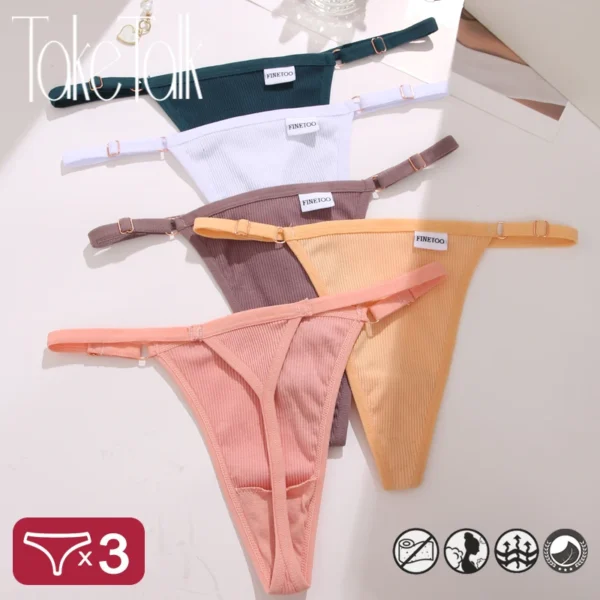 3PCS/Set Women Cotton Panties Sexy T-Back  Waist G-String