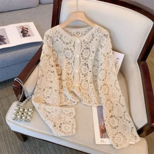 New Hollow Lace Knitted Cardigan Coat Women's Style Hook Flower Sunscreen