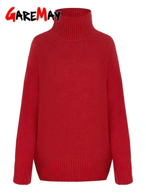 Women's Turtleneck Sweater Oversize Winter Vintage Knitted Red Sweater - Image 6