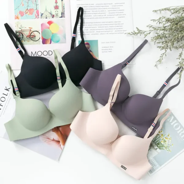 Ice Silk Bra For Women Sexy Seamless Bralettle Gather Push Up Lingerie Wireless One Piece AB Cup Adjust Straps Candy Color Bras - Image 3