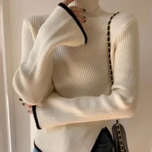 Deeptown Elegant Turtleneck Sweater Women Korean Old Money Style