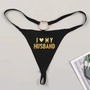 Varsbaby Cheeky Letter Printed G-string Underwear with I love my husband Prints Panties Playful Seamless T-back Bikini Thong
