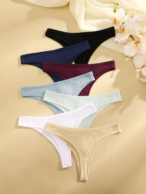 6Pcs/Set Women  Panties Female Ribbed Low Rise G-String - Image 2
