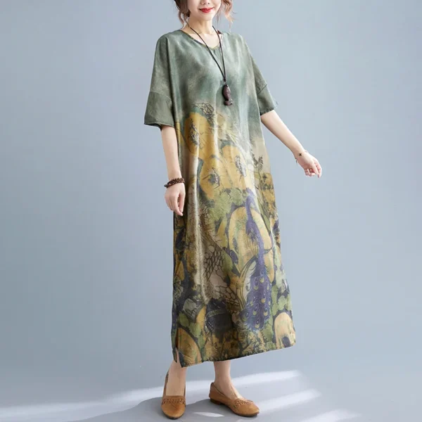 Plus size summer loose V-neck side slit long skirt large women's - Image 2