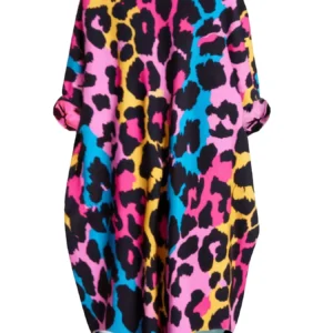 Women's Fashion Summer Leopard Print Dresses Women Casual Round Neck Dresses