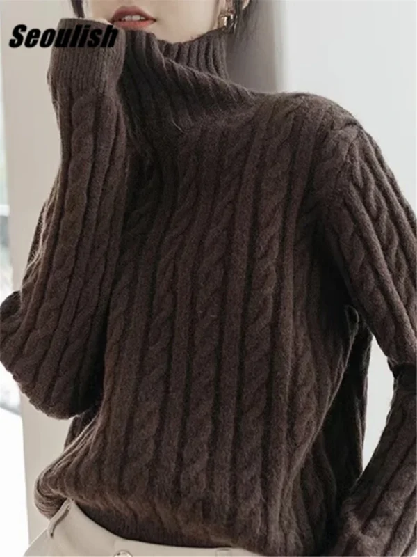 Winter Twist Turtleneck Women's Pullover Sweaters Long Sleeve Thick Korean