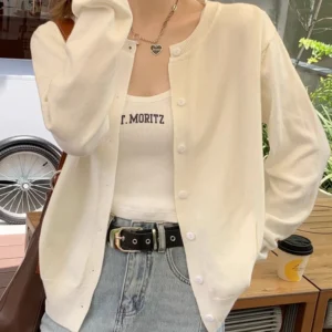 2025 Women Cardigans Sweater Casual Warm Spring Summer O-neck Long Sleeve