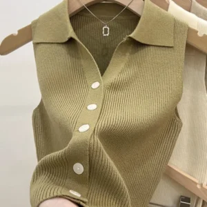 Women Cardigan Korean Single Breasted Sleeveless Jumper Woman