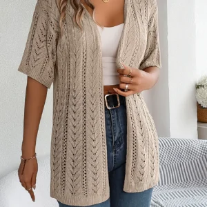 Women Elegant Knitted Cardigan Hollow Out Short Sleeved Sun Proof Tops