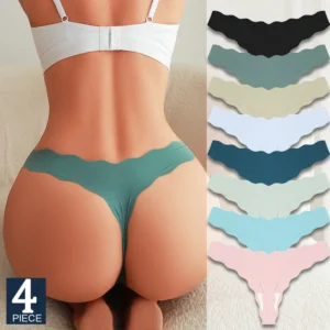 4Pcs Women's Sexy Panties Seamless Panties Sexy Lingerie Lady Wavy Edge G-Strings