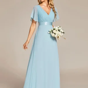 Glamorous Pretty Double V-Neck Ruffles Padded Evening Dresses