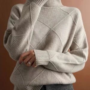 Turtleneck Sweater Autumn Winter Diamond Solid Color Warm