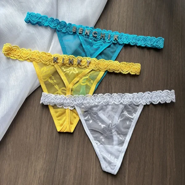 Personality Custom Name Crystal Letter Thong Lace Bikini Panties G-String - Image 3