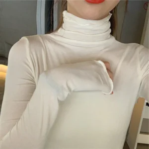 Spring Autumn Turtleneck T-shirt Women All-Match Top Shirt Soft