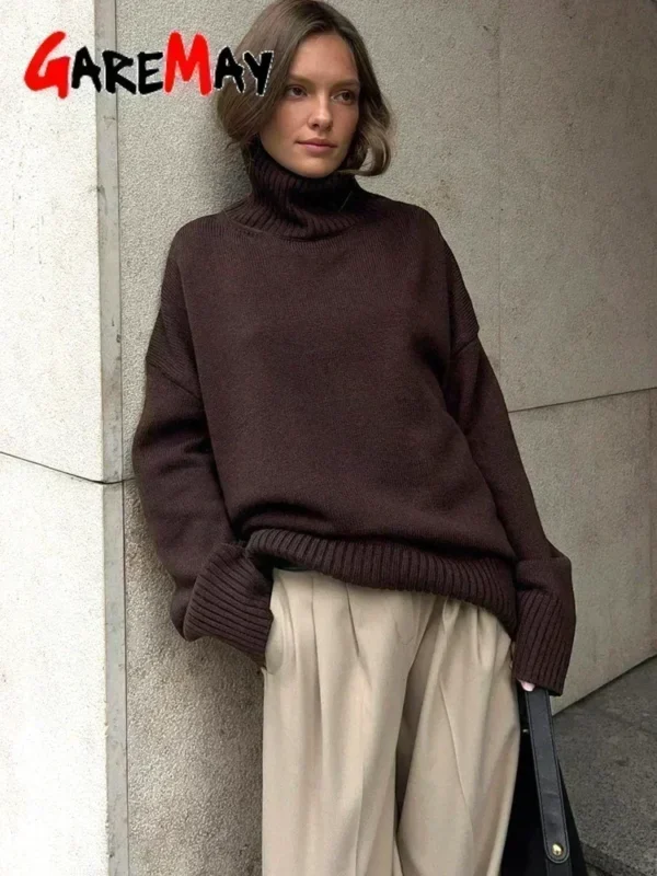 Women's Turtleneck Sweater Oversize Winter Vintage Knitted Red Sweater - Image 4