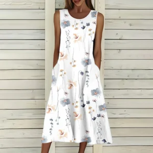 Summer Sleeveless Print Casual Dress Clothing Maxi White Dress