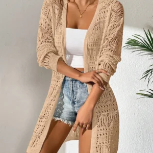 Polyester 100.00% solid color knitted cardigan with sun shading