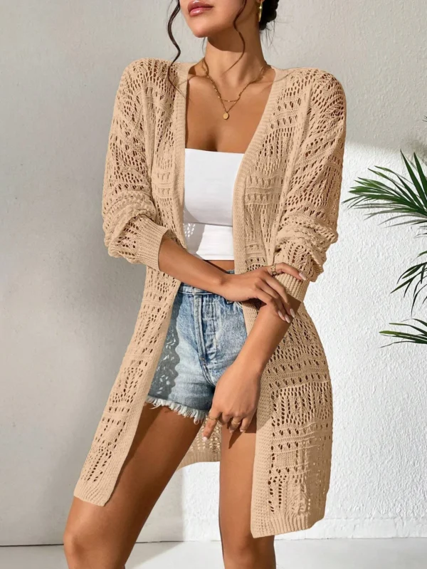 Polyester 100.00% solid color knitted cardigan with sun shading