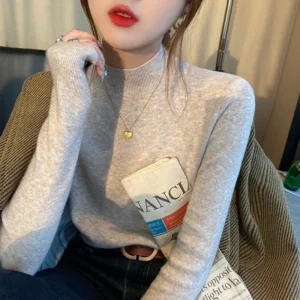 Turtleneck Basic Sweater For Women Knitted Tops Winter