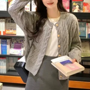 Vintage Long Sleeve Cardigan Women Sweater O-neck