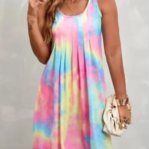 Plus Size 1XL-5XL Fashion SleevelessTie Dyed Dress Ladies