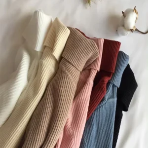 Thick Sweater Women Ribbed Sweater Long Sleeve Turtleneck