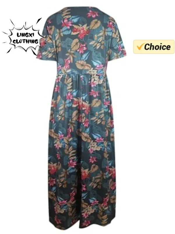 Women's Elegant Plus Size Skirt Loose Round Neck Short Sleeve - Image 6