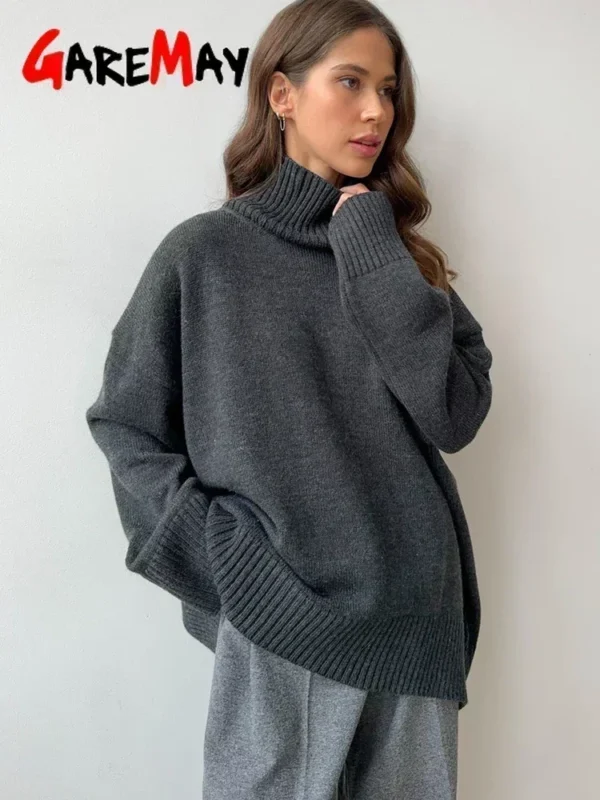 Women's Turtleneck Sweater Oversize Winter Vintage Knitted Red Sweater - Image 3