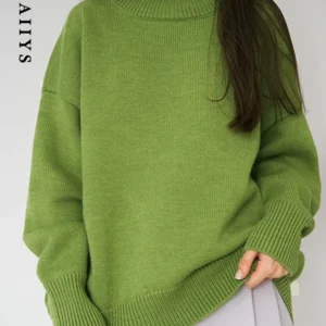 Turtleneck Knitted Women Warm Sweater Loose Fashion Long Sleeve